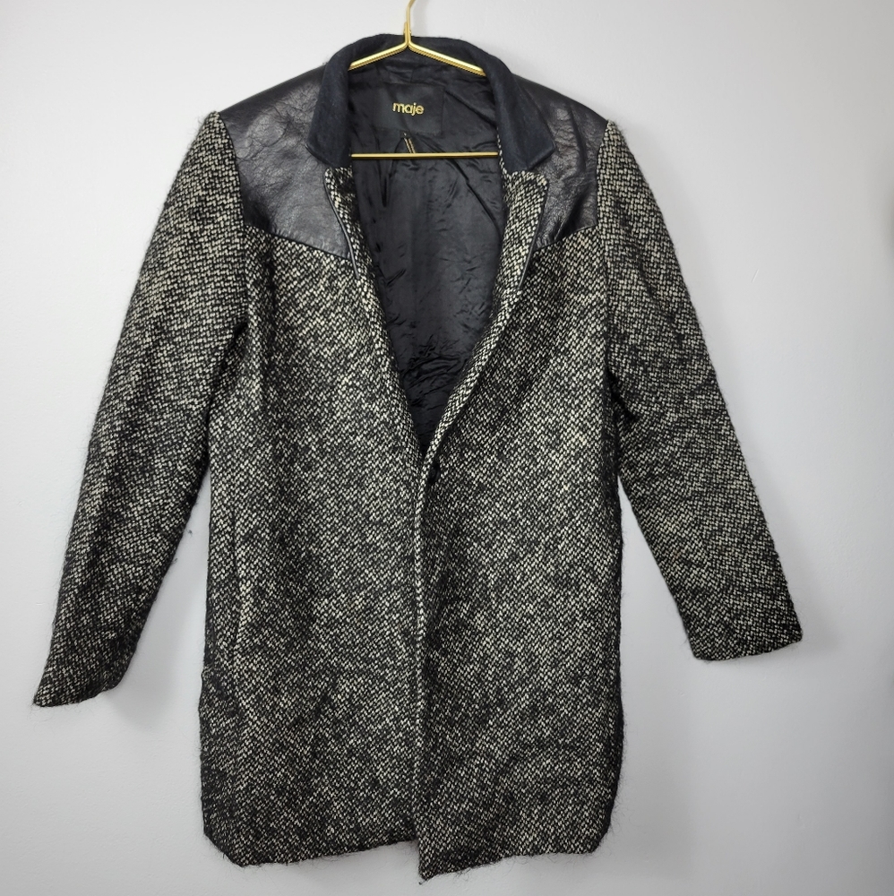 1 Maje Virgin Wool Calfskin Tweed Jacket